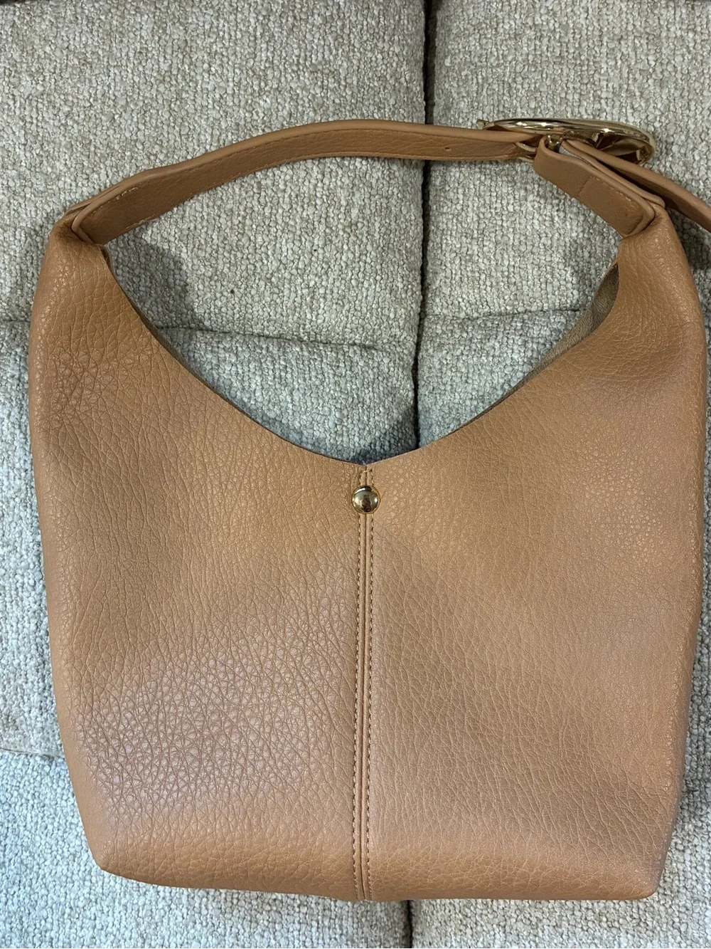 Anthropologie Tan Leather Mini Hobo Bag - Soft Pebbled Finish with Gold Buckle